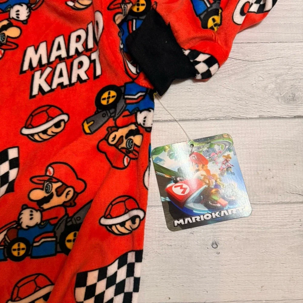 Mario kart kids one piece fleece‎ pajama union suit kids size 8 NEW